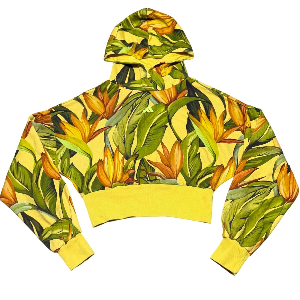 Adidas Farm Rio Crop Hoodie Floral Bird of Paradise Print Women M
